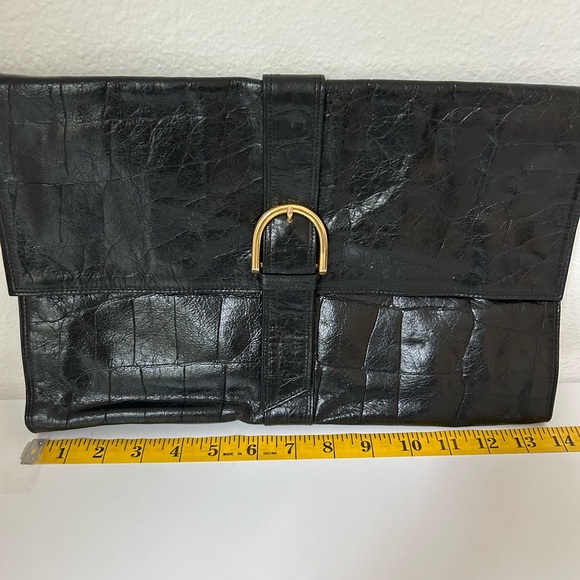 Danielle Nicole Made in Italy Black Leather Clutch with Gold Accent - Picture 2 of 5